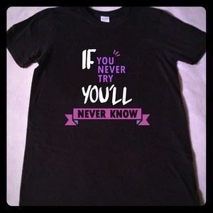 Handcrafted vinyl print never try never know tee